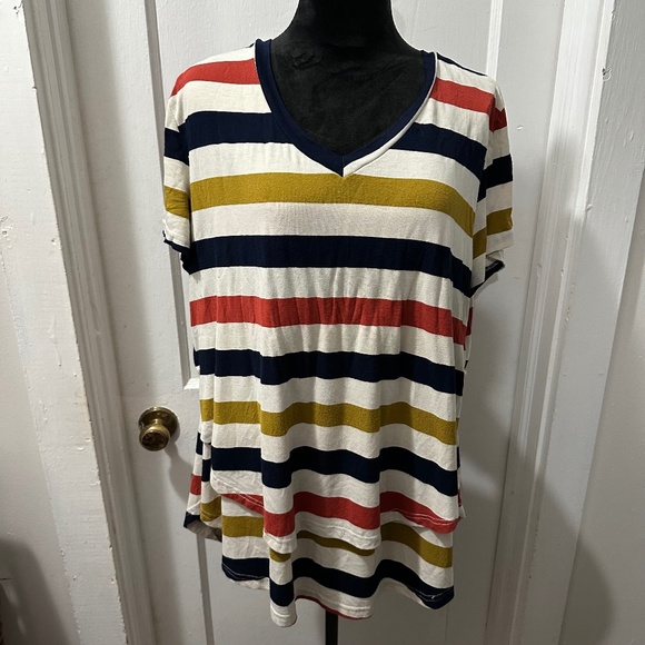 Latched Mama Tops - Latched Mama Cream Striped Nursing Top in 2X